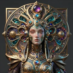 artstation futuristic 3 d model of hyper - detailed beautiful groovypunk queen of santini galaxy in full regal attire. face portrait. art nouveau!!!, symbolist, visionary, baroque, giant fractal details. horizontal symmetry by zdzisław beksinski, iris van herpen, raymond swanland and alphonse mucha. hyper - real, beautiful