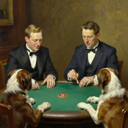 dogs playng poker, oil painting, by norman rockwell