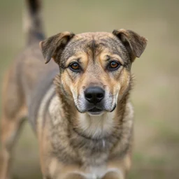a dog with tabby stripes