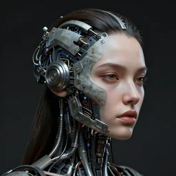 human 3 d by pantokrator, beautiful sexy woman head made of mech mask rendered in unreal engine, biotechnology, cyberpunk, dark, scifi, cooper wires and cyberntic vessels coming from core processor, contrast, painted by david burliuk | bernard buffet | carne griffiths | stanislaw lem - 6