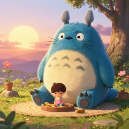 a wholesome cottagecore illustration of an imaginary friend, cute monster, play time, studio Ghibli, Pixar and Disney animation, sharp, Rendered in Unreal Engine 5, anime key art by Greg Rutkowski, Bloom, dramatic lighting, sunrise