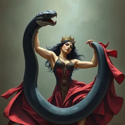 black burgundy snake dancing queen. highly detailed, digital painting, watercolor, soviet realism, engraving, artstation, concept art, smooth, sharp focus, vivid grunge, manga, illustration, unreal engine 5, 8 k, art by bilibin and kilian eng and kuvshinov and malevich and mucha