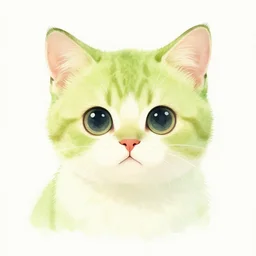 lightly lime colored cute kitten with adorable face, beautiful watercolor illustration, digital art