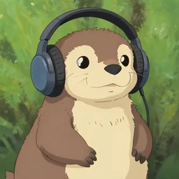 otter with a headphone overears in the style of ghibli animations