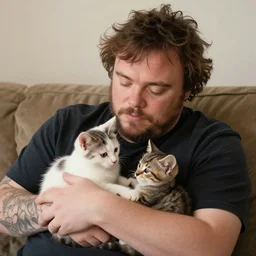 jack black cuddling with kittens