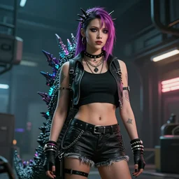 a female humanoid godzilla dressed like a punk / raver trending on artstation deviantart pinterest furaffinity detailed realistic high resolution hd 8 k