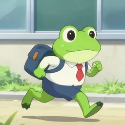 frog running late for school, anime screenshot, shonen