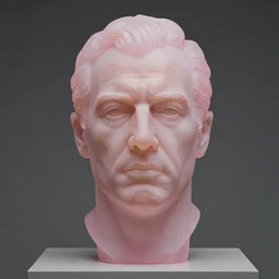 studio photograph of hyperrealistic accurate portrait sculpture of timothy dalton, beautiful symmetrical!! face accurate face detailed face realistic proportions, made of pink frosted glass on a pedestal by ron mueck and matthew barney and greg rutkowski, hyperrealism cinematic lighting shocking detail 8 k