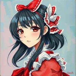 beautiful reimu hakurei, touhou girl, oil on canvas