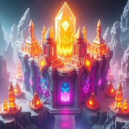 utopian civilization, highly detailed crystal temples and gemstone relics, gold relics, digital painting, solid cube of light, hard edges, artstation, futuristic poster scifi, soft neon colors, sharp focus, illustration, 8 k, highly detailed, aerial view