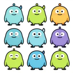 alien monsters game assets in kawaii style