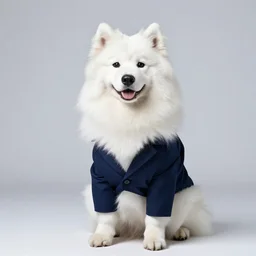 samoyed dog wearing a suit, hd, studio lighting, photoshoot