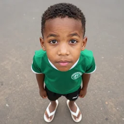 slightly strong guy, dark brown hair, short, white puma flip flops, nigeria football club t shirt, black shorts, dark brown eyes, wide dark eyebrows, small eyes, big straight nose, small pink lips,