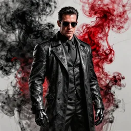 black red ink smoke cyborg detective, tony sart, mafia, noir, artstation, ismail inceoglu