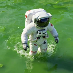 astronaut wading through a slimy green pool, ArtStationHD, Vray, OctaneRender, CGSociety
