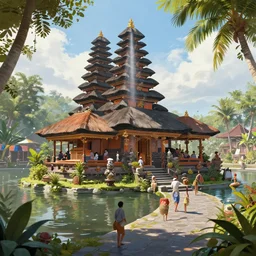 A beautiful, perfect, impressive, amazing concept art digital CG painting of a place in Bali with people, trending on ArtStation, Unreal Engine