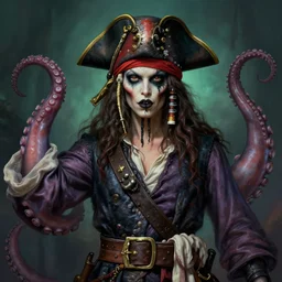 a pirate captain with squid tentacle arms, beautiful and creepy digital painting, trending on artstation, detailed masterpiece, realistic rendering, 4k wallpaper
