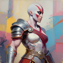 greg manchess portrait painting of armored female kratos as overwatch character, medium shot, asymmetrical, profile picture, organic painting, sunny day, matte painting, bold shapes, hard edges, street art, trending on artstation, by huang guangjian and gil elvgren and sachin teng