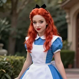 red head queen, alice in wonderland theme, disney photo realistic, octane render, 8 k, unreal engine, hd, cinematic lighting