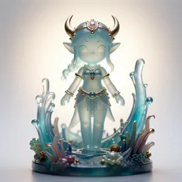 cartoon female guardian spirit of the abyssal zone. translucent resin sculpture, backlighting, depth of field, 4 k, metallic details, safe for work
