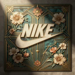 nike logo, flowers, art deco