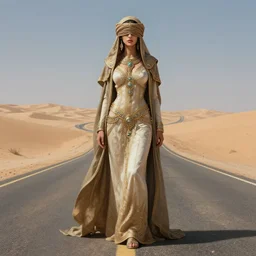 a full body portrait of a beautiful post apocalyptic offworld desert bedouin blind beggar by the road, intricate, elegant, highly detailed, digital painting, artstation, concept art, smooth, sharp focus, illustration, art by krenz cushart and artem demura and alphonse mucha