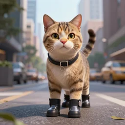 cat wearing booties in the middle of a city, artstation, detailed, unreal engine