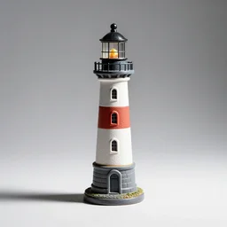 hand-painted lighthouse figurine, high detail macro photography, isolated on a pure white background, centered, entire object in frame, sharp focus, soft studio lighting