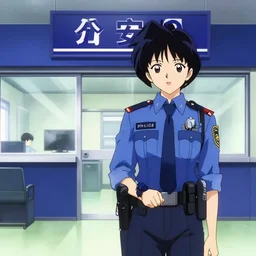 Scene within the location called 'Public security section 9'. Police station interior. Screenshot from an episode of the anime 'Ghost in the shell: Stand Alone Complex' (2003). Produced by 'Production I.G'. Original manga by Masamune Shirow. Art direction by Kazuki Higashiji and Yuusuke Takeda.