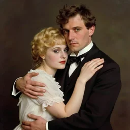 colorful portrait of lucifer hugging a blonde friend, 1 8 0 0 s victorian photo, hand coloured photo, cinematic lighting, atmospheric, realistic, octane render, dramatic lighting, highly detailed, cinematic, by joel peter witkin and hieronymus bosch