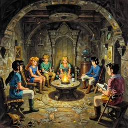 an airbrush depiction of a dungeon room in the legend of zelda ( 1 9 8 6 ), by george bellows, by lindsay pickett, by hiroo isono, by ralph bakshi, by valentina grilli, death stranding aesthetic
