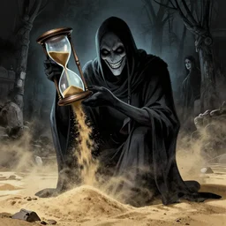 the notorious b. i. g. as a sandman with an hourglass and a creepy smile as sand falls down all around him, shaded lighting poster by magali villeneuve, artgerm, jeremy lipkin and michael garmash, rob rey and kentaro miura style, trending on art station
