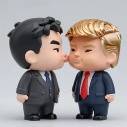 an anime nendoroid of kim jong un kissing an anime nendoroid of donald trump, detailed product photo