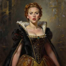 scarlett johansson as a stately queen, fantasy, oil painting, concept art