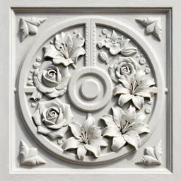beautiful decorative classical ornamental door emblem, fibonacci rhythms, roses, lilies, rose petals, lily petals, acanthus scrolls, highly detailed etching, bilaterally symmetrical, small medium and large elements