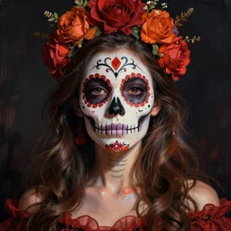 illustration of a sugar skull day of the dead girl, art by joel sternfeld
