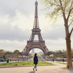 i walk in the vicinity of the eiffel tower in paris, france. volumetric lighting, spring, early morning, overcast weather, realistic illustration, perfectly shaded, soft painting, art by krenz cushart and wenjun lin