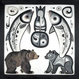 haida art of two fish and one bear