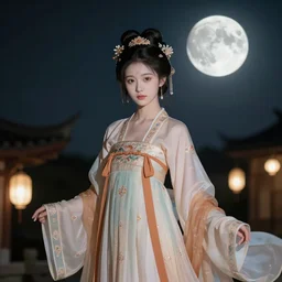 moon a beautiful girl in hanfu mid - autumn festival night hyperdetailed digital illustration dramatic cinematic lighting hsiao ron cheng sakimichan