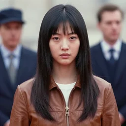 ektachrome, youthful asian demure, exquisite features, feminine cut, frontiers in flight leather, queen elizabet ii, adidas, bank robber, sebastian faena