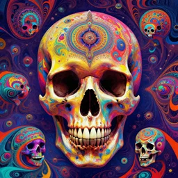 psychedelic skull infinite fractal worlds bright neon colors highly detailed cinematic artwork by franz marc