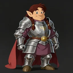 dwarf noblewoman with braided hair, big nose, chubby and plump body, full body character portrait, iron breastplate, colorful, highly detailed, digital art by studio ghibli and greg rutkowski and takehiko inoue