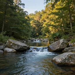 water, stone, forest, fantasy, painting, ultra realistic!!!, clear weather, golden hour, sharp focus