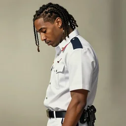 wiz khalifa!! wearing uniform, dreadlocks, holding pistol at side, side view, looking down | | audrey plaza, fine detail!! anime!! realistic shaded lighting!! poster by ilya kuvshinov katsuhiro otomo ghost - in - the - shell, magali villeneuve, artgerm, jeremy lipkin and michael garmash and rob rey