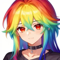 , radiant red eyes, rainbow hair, trending on pixiv, artstation, deviantart, sakimimichan, artgerm, wlop,