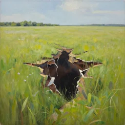 a big tear in reality opens over a calm field in summer, award-winning, trending on artstation, oil on canvas, masterpiece