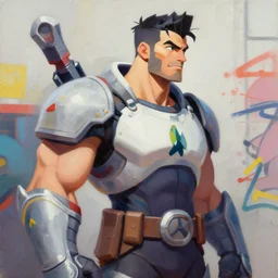greg manchess portrait painting of man - at - arms as overwatch character, medium shot, asymmetrical, profile picture, organic painting, sunny day, matte painting, bold shapes, hard edges, street art, trending on artstation, by huang guangjian and gil elvgren and sachin teng