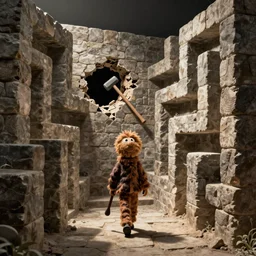 jim henson's labyrinth. stone walls. you find a hole in the wall, like someone took a sledge hammer and just kept smashing as they walked forward. by edgar maxence and caravaggio and michael whelan and delacroix style, artistic, intricate painting, cinematic lighting, hyper realistic, extremely detailed, vivid colors, establishing shot, dramatic lighting