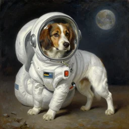 a beautiful painting, dog in a space suite, by nikolay nekrasov, long shot