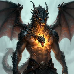 man with the soul of a dragon, dragon coming out of his chest, digital art